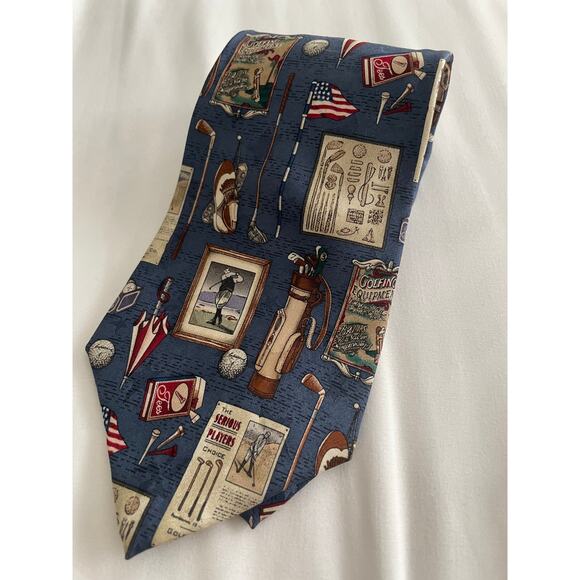 TANGO by Max Raab Golf Theme 100% Silk Tie Approx. 59x3.75 - Picture 1 of 9